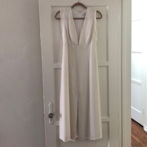 Babaton for Aritzia Deep V-Neck White Dress- 6